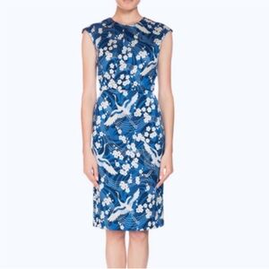 ERDEM Analena Floral-Print Swan Jacquard Pencil Dress. EUC